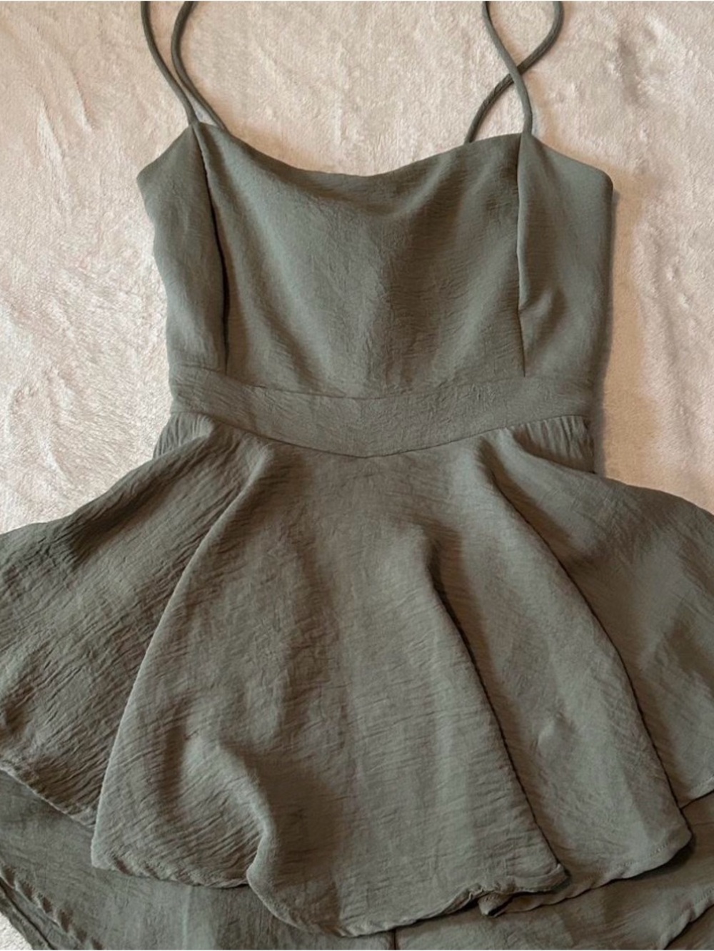 Windsor Olive Spaghetti-Strap Flared Mini Dress